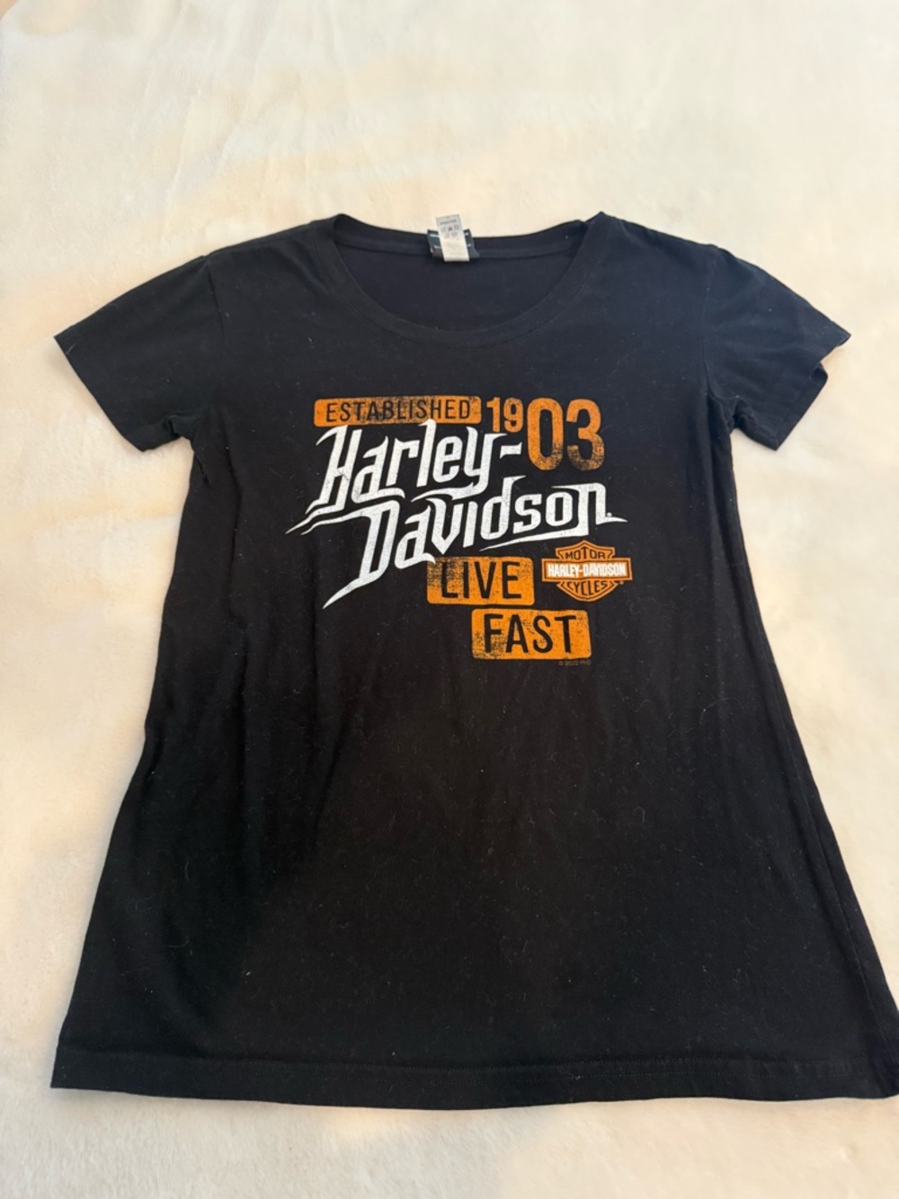 Harley-Davidson Black Tee with White and Orange Logo